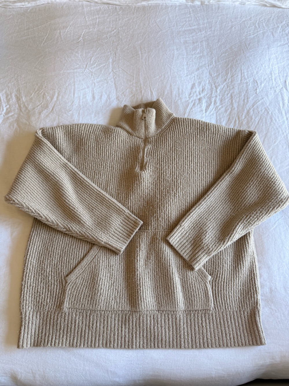 Zara Cream Ribbed Half-Zip Turtleneck Sweater